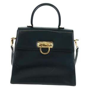 Salvatore Ferragamo Leather Gancini Handbag Navy